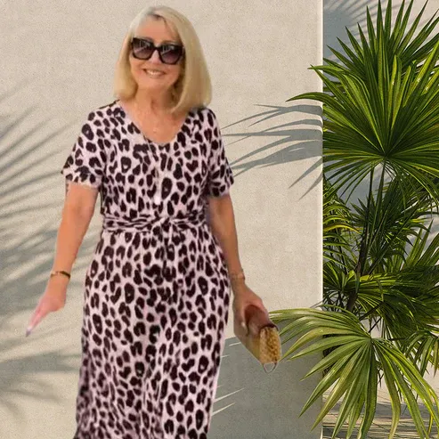 💃Abito con stampa leopardata e scollo a V