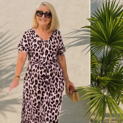 💃Abito con stampa leopardata e scollo a V
