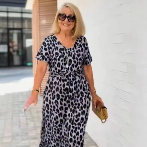 💃Abito con stampa leopardata e scollo a V