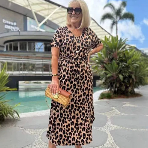 💃Abito con stampa leopardata e scollo a V