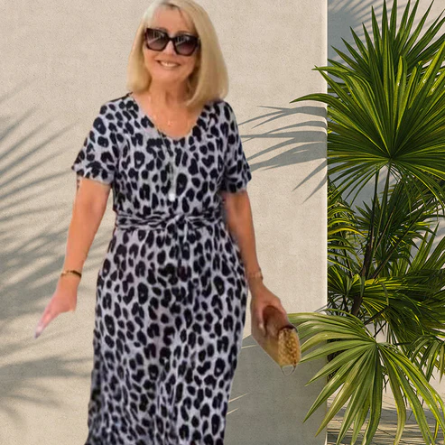 💃Abito con stampa leopardata e scollo a V