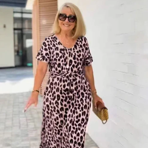 💃Abito con stampa leopardata e scollo a V