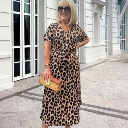 💃Abito con stampa leopardata e scollo a V