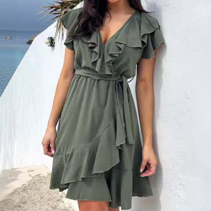 ❤️Nuovi prodotti 2025❤️Abito elegante da donna con volant, scollo a V e cintura annodata