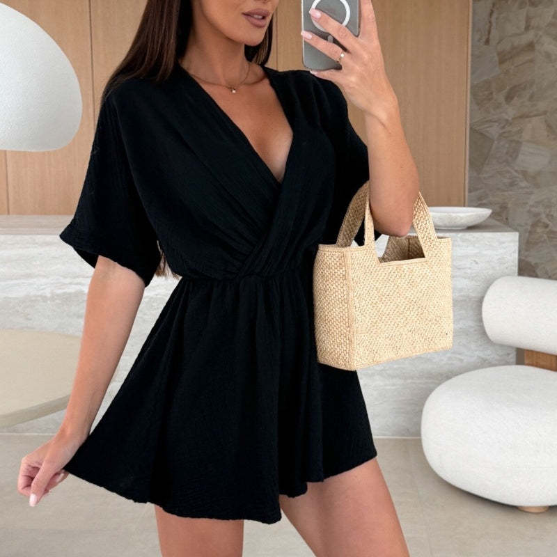 Body damskie z szortami z dekoltem w szpic