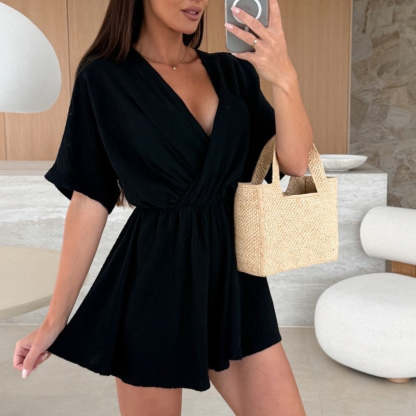Body damskie z szortami z dekoltem w szpic