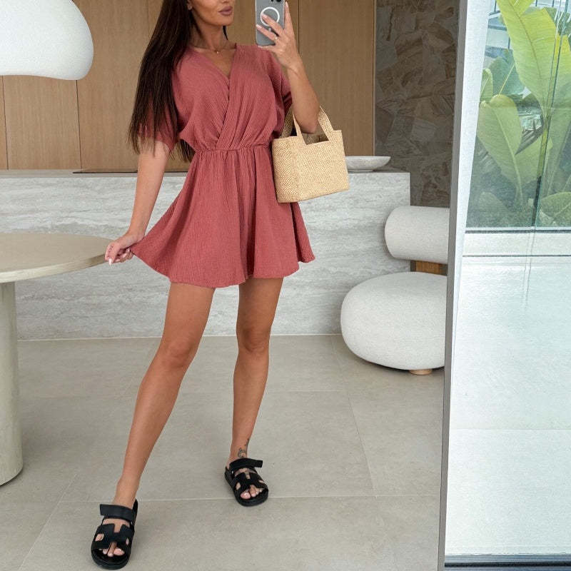 Body damskie z szortami z dekoltem w szpic