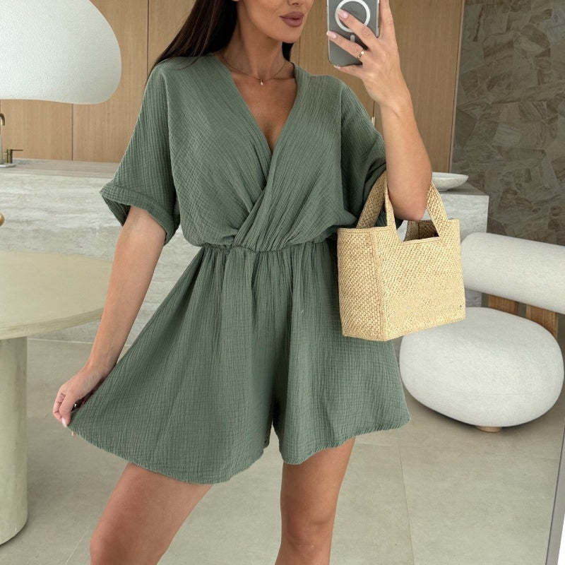 Body damskie z szortami z dekoltem w szpic