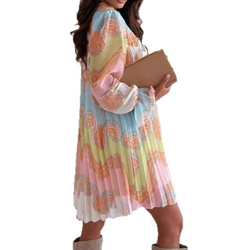 Modne damskie sukienki z długim rękawem i nadrukiem na szyi