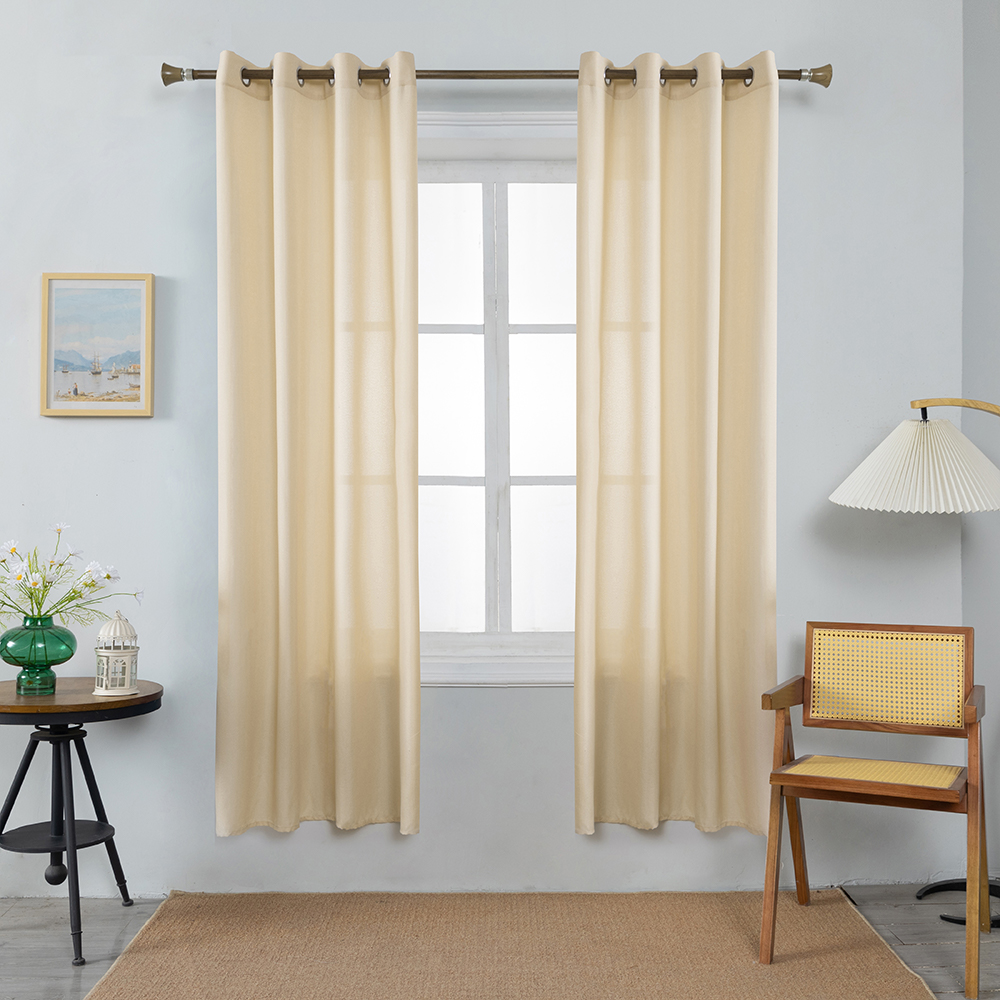 Linen Cross Curtains with Silver Thread Caramel