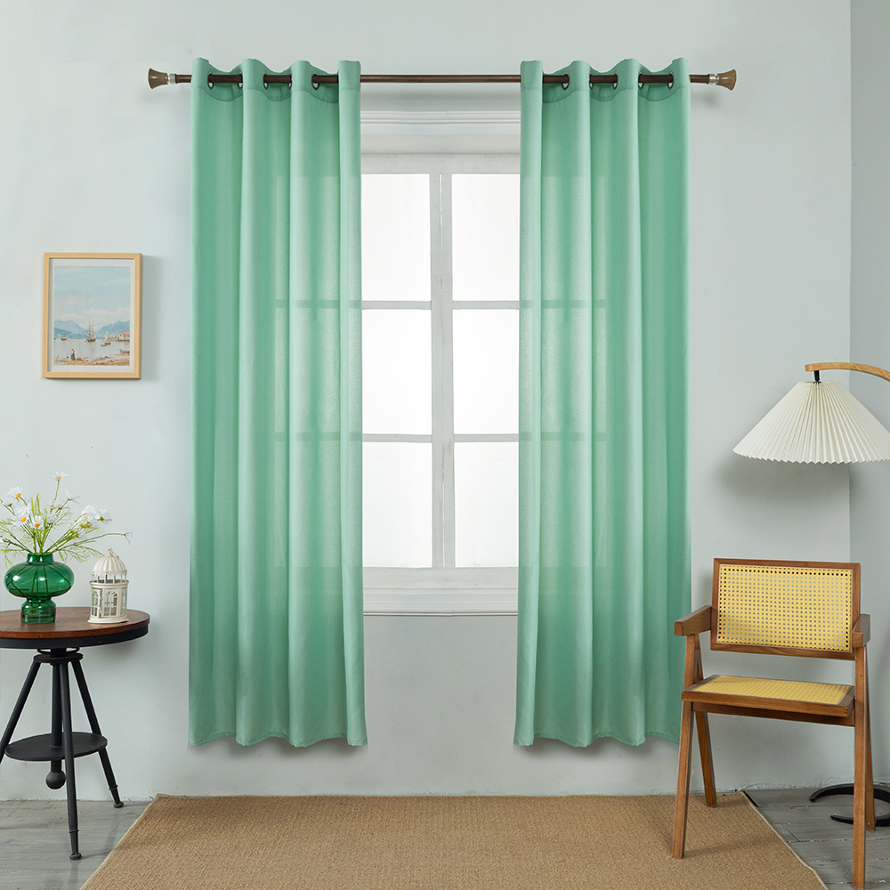 Linen Cross Curtains with Silver Thread Mint Green