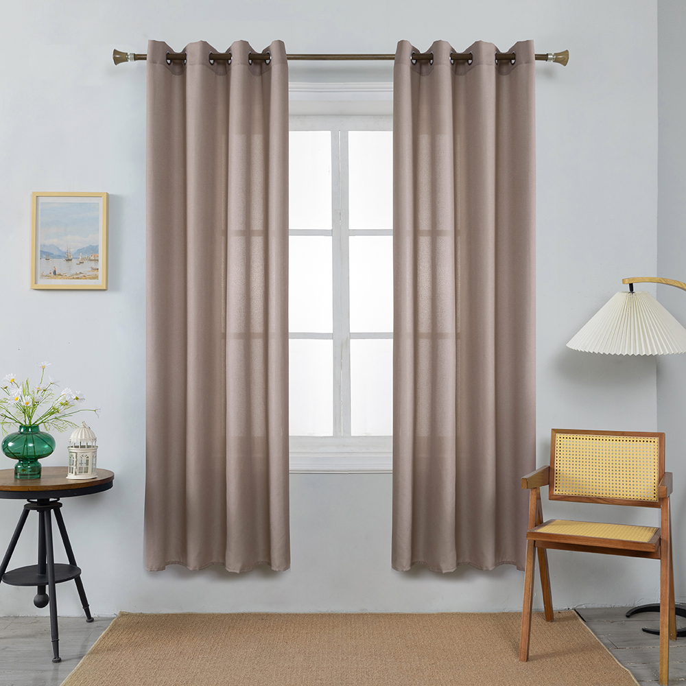 Linen Cross Curtains with Silver Thread Light Brown