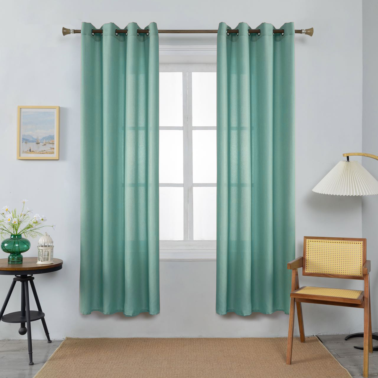 Thick Linen Curtains Mint Green