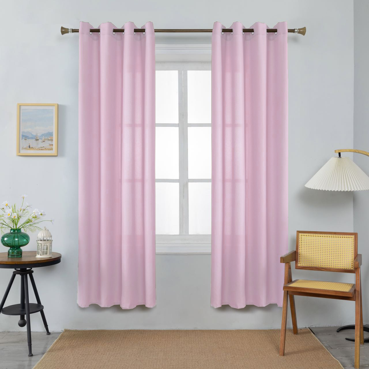 Thick Linen Curtains Pink