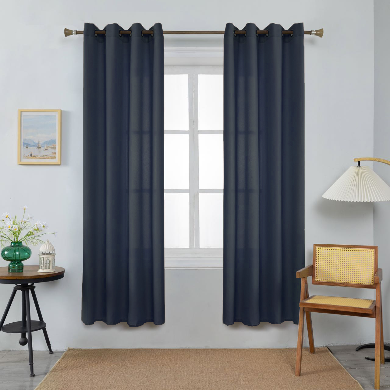 Thick Linen Curtains Blue Black