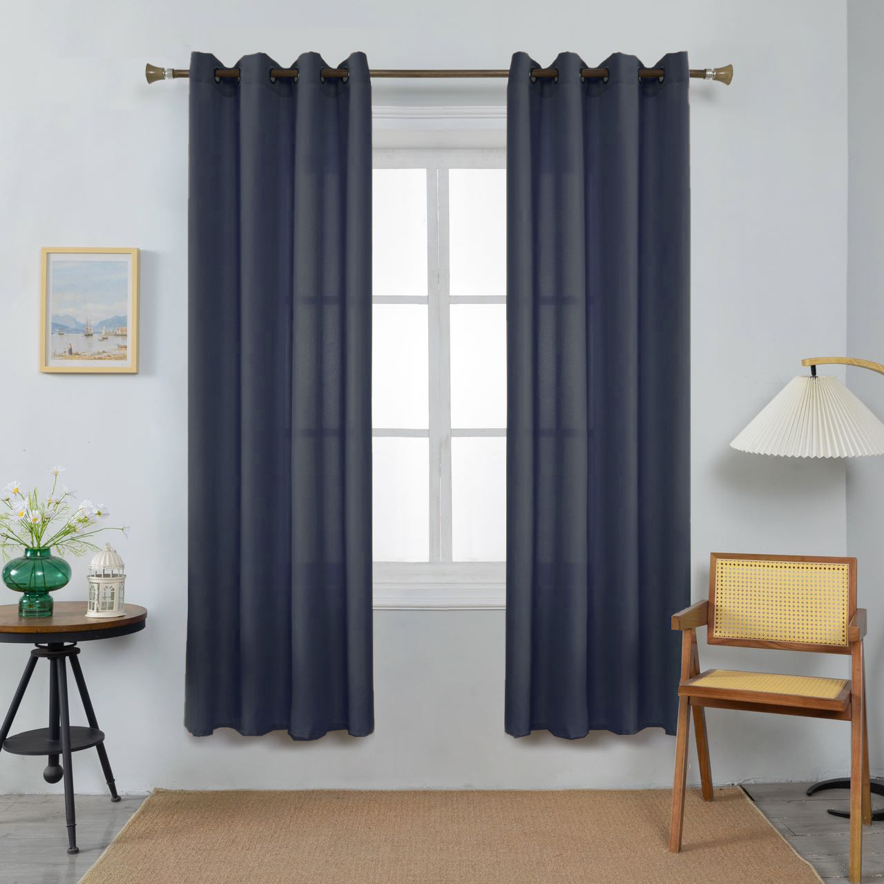 Thick Linen Curtains Dark Blue