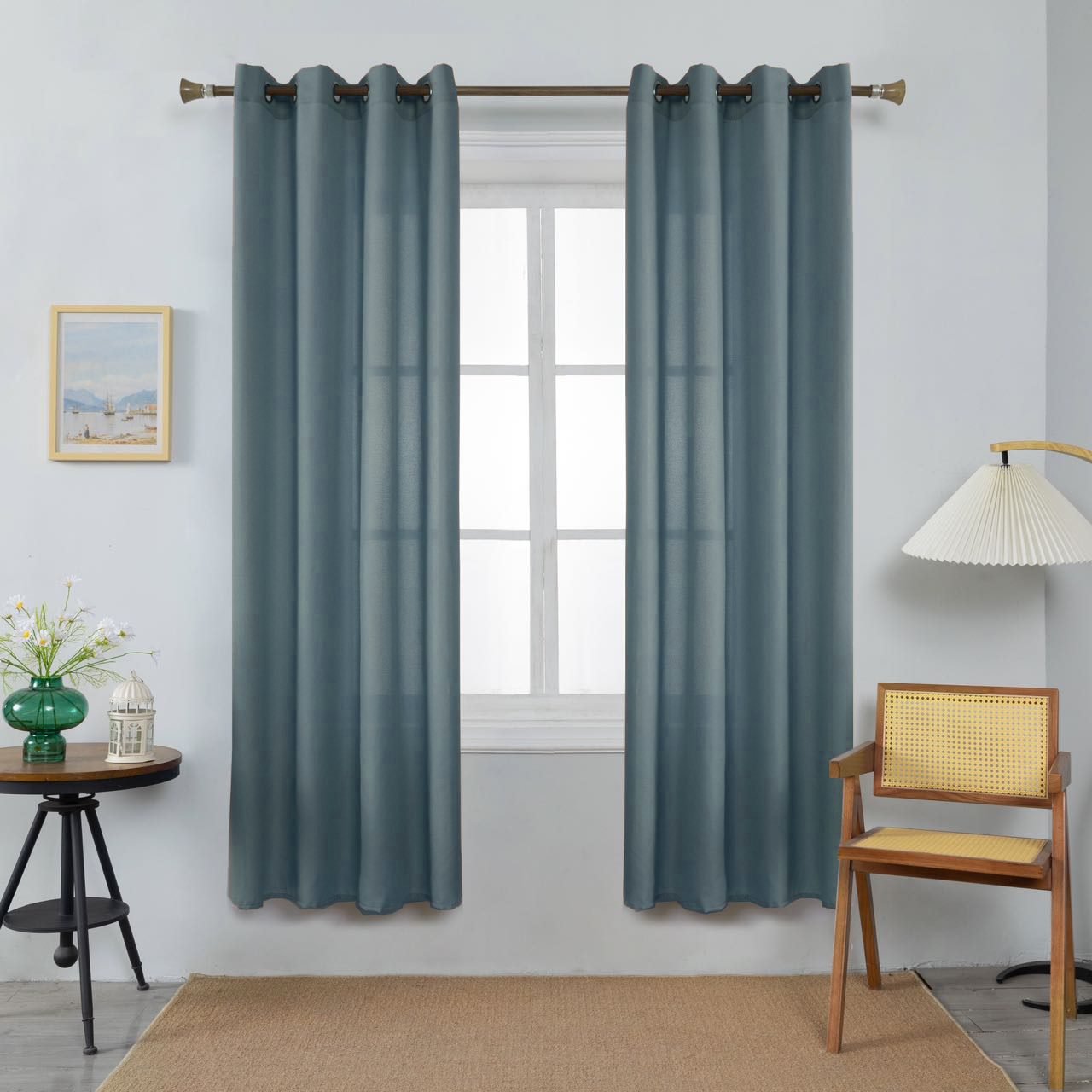 Thick Linen Curtains Darj Green