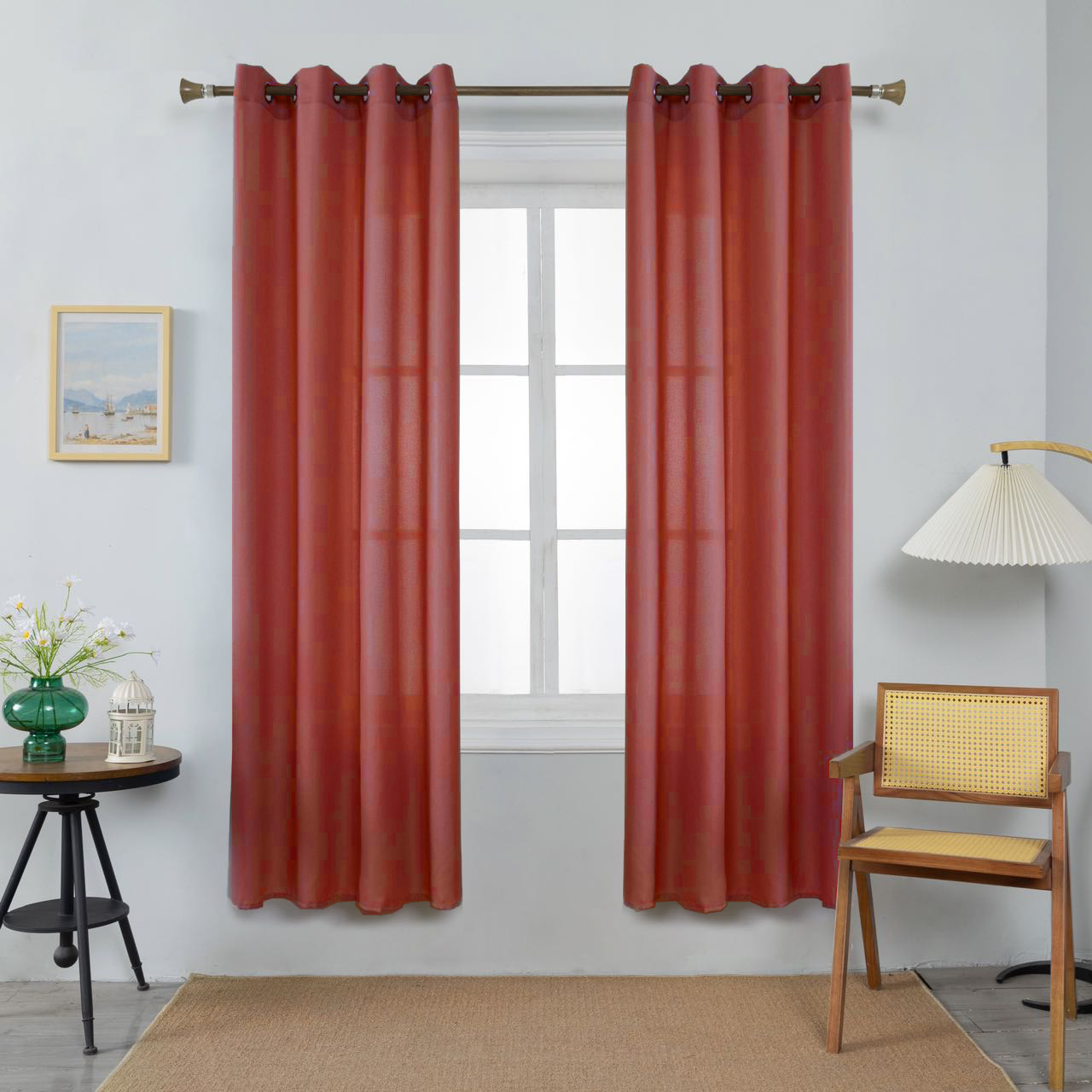 Thick Linen Curtains Orange Red