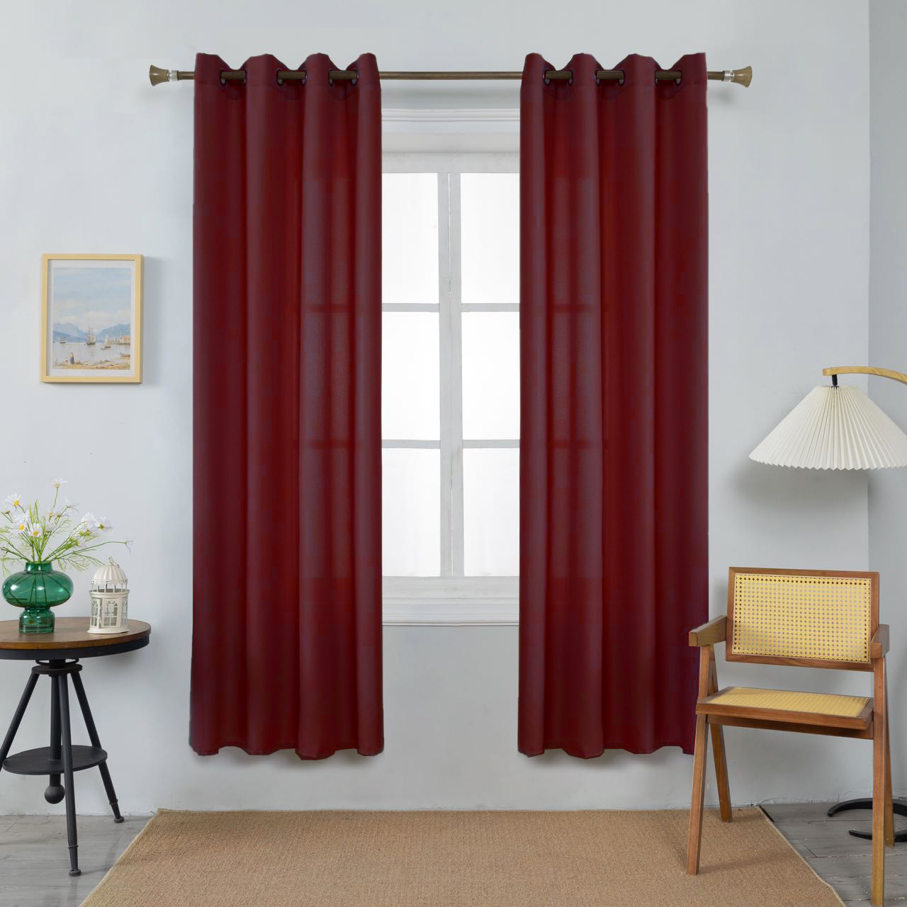 Thick Linen Curtains Deep Burgundy