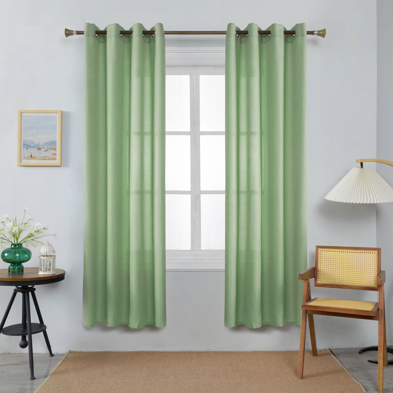 Thick Linen Curtains Light Green