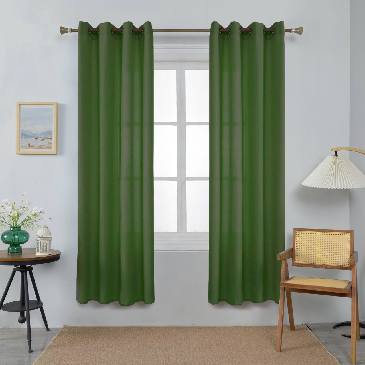 Thick Linen Curtains Green