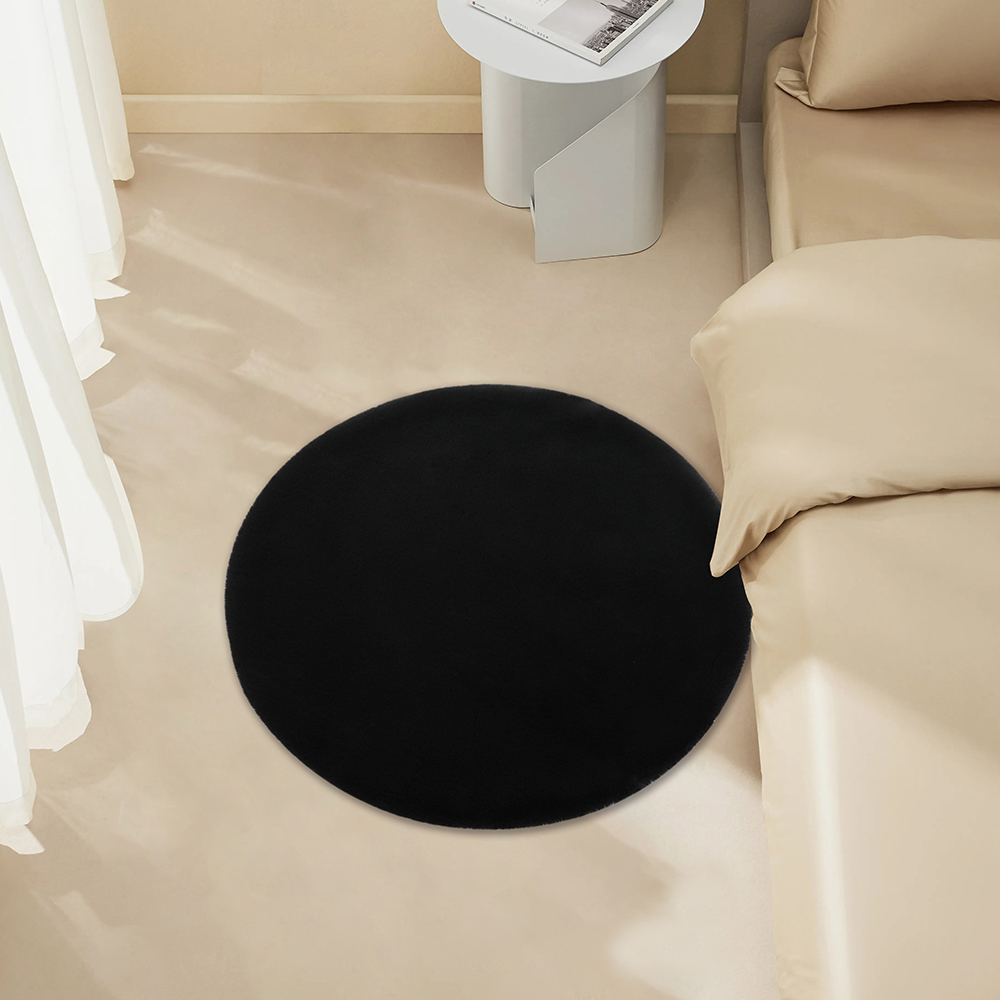 Round Rug for Bedroom Living Room Black