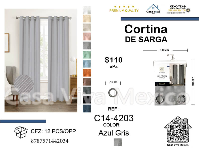 Twill Curtain Livingroom Blue Gray 140*240 cm