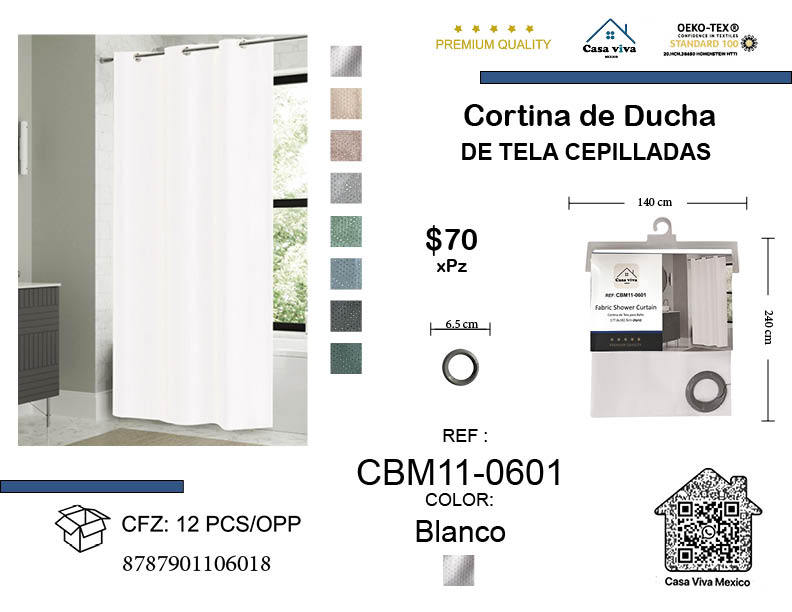 Brushed Fabric Shower Curtain White 140*240 cm