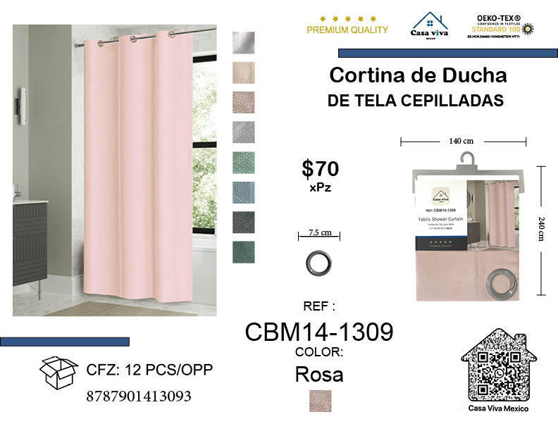 Brushed Fabric Shower Curtain Pink 140*240 cm