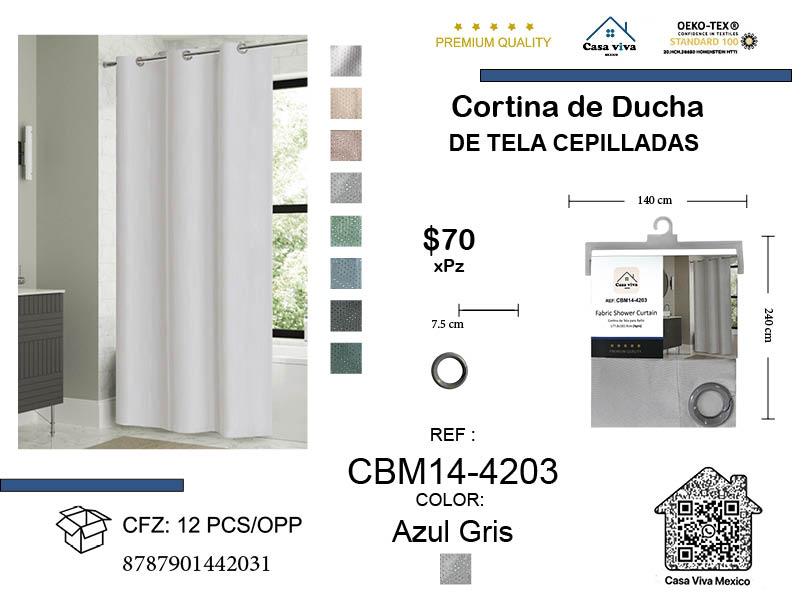 Brushed Fabric Shower Curtain Blue Gray 140*240 cm