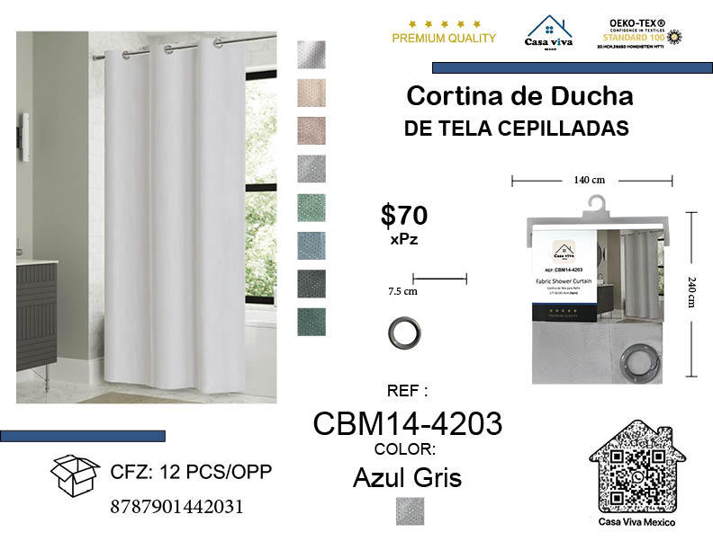 Brushed Fabric Shower Curtain Blue Gray 140*240 cm