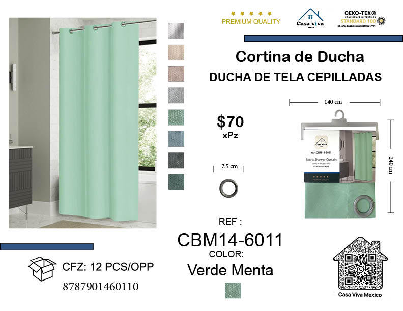 Brushed Fabric Shower Curtain Mint Green 140*240 cm