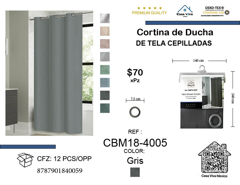 Brushed Fabric Shower Curtain Gray 140*240 cm