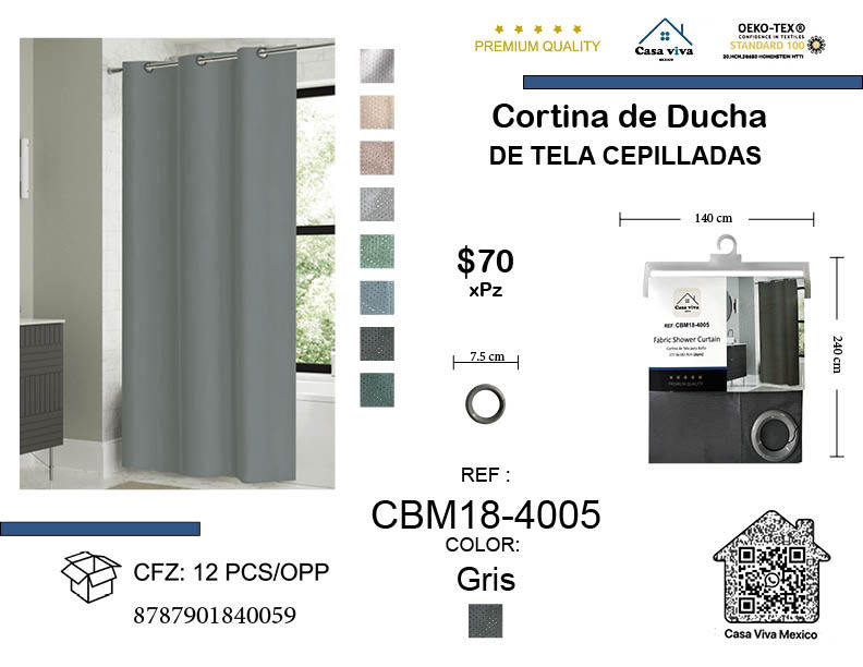 Brushed Fabric Shower Curtain Gray 140*240 cm