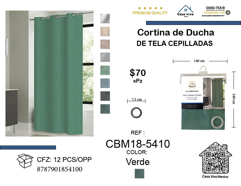 Brushed Fabric Shower Curtain Green 140*240 cm