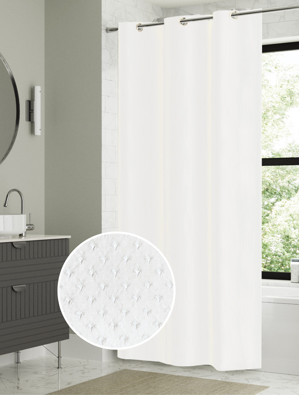 Curtain Badroom Jackquard White