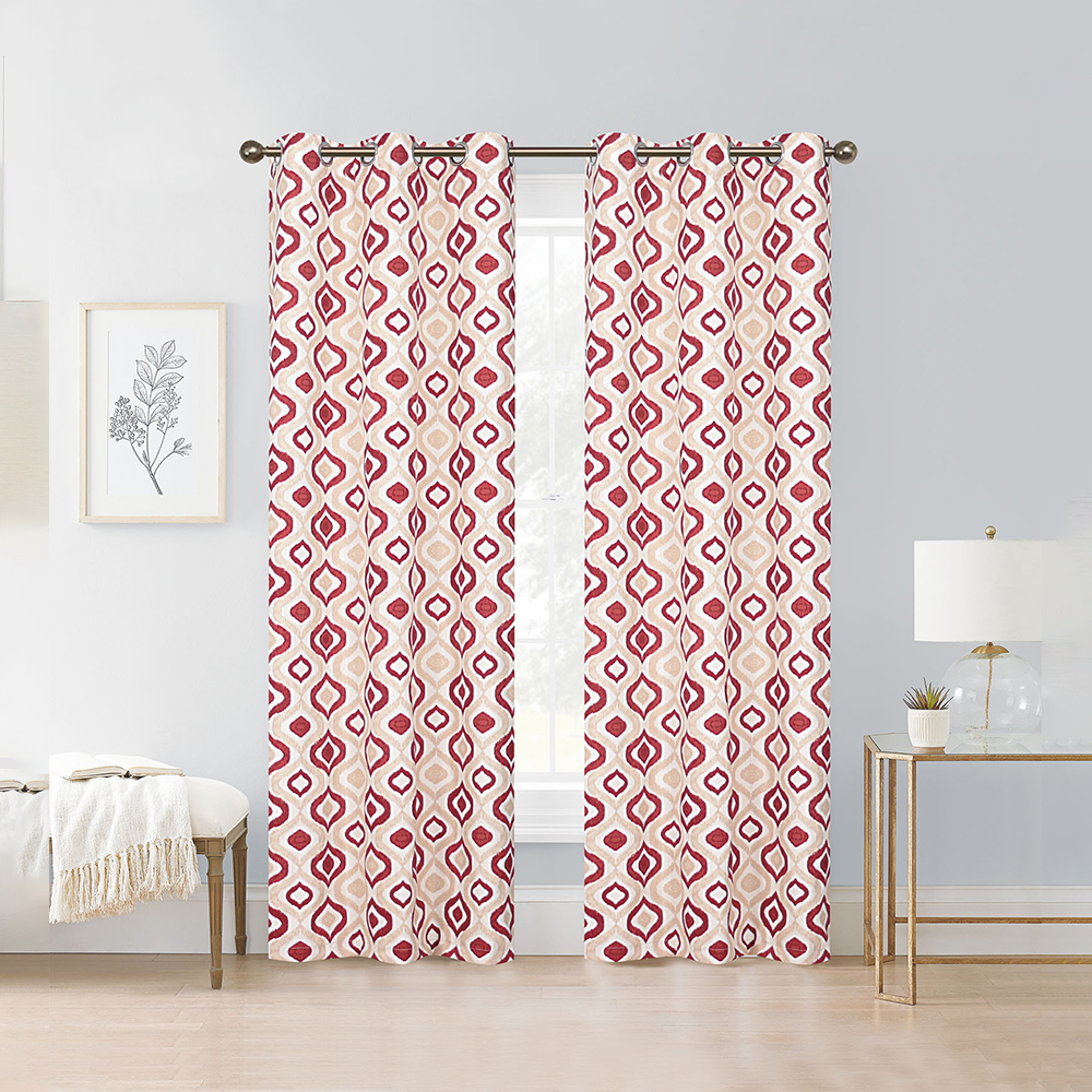 Linen Pattern Curtain Red