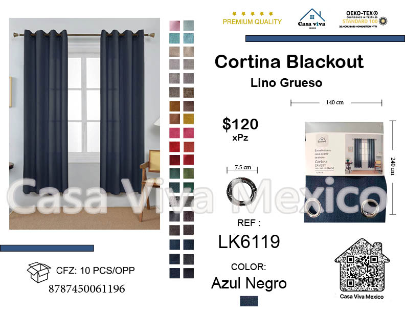 Thick Linen Curtains Blue Black 140*240 cm