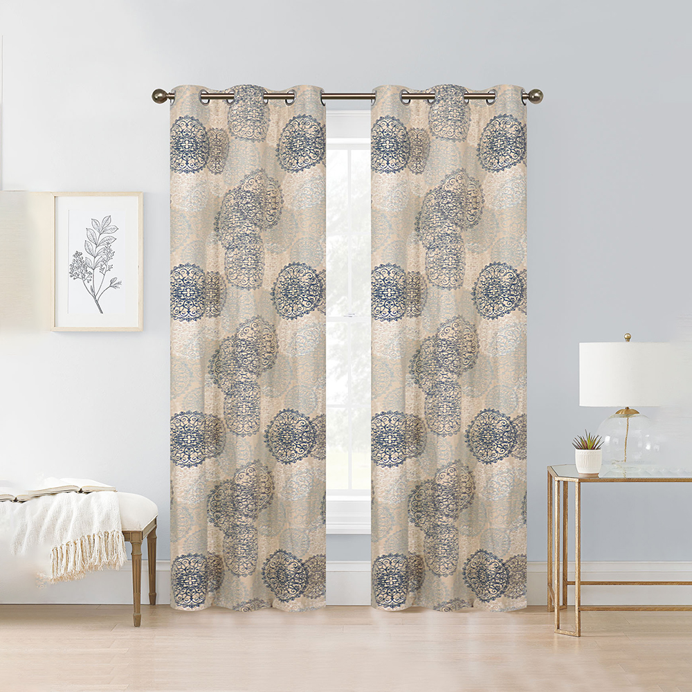 Linen Pattern Curtain Dark Blue