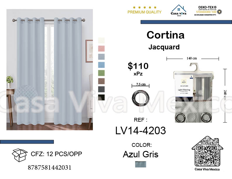 Curtain Jackquard Livingroom Blue Gray 140*240 cm