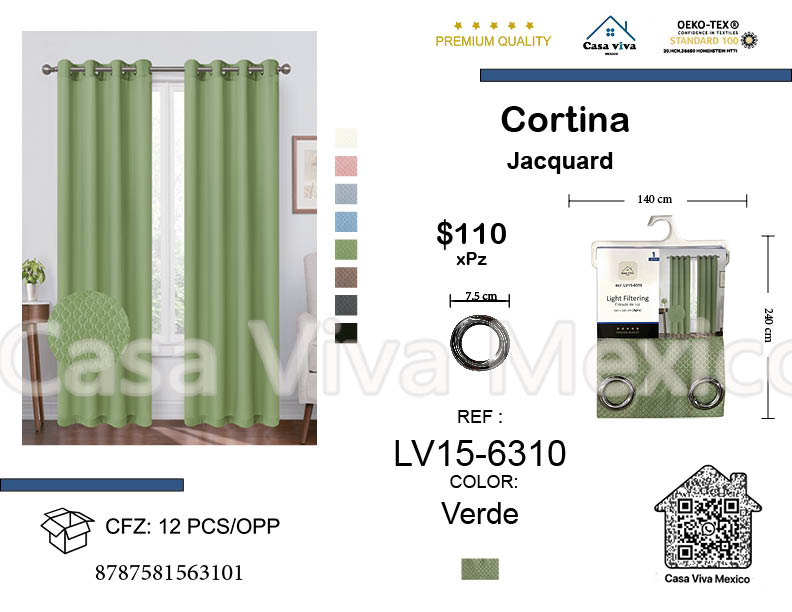 Curtain Jackquard Livingroom Green 140*240 cm