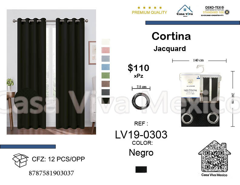 Curtain Jackquard Livingroom Black 140*240 cm
