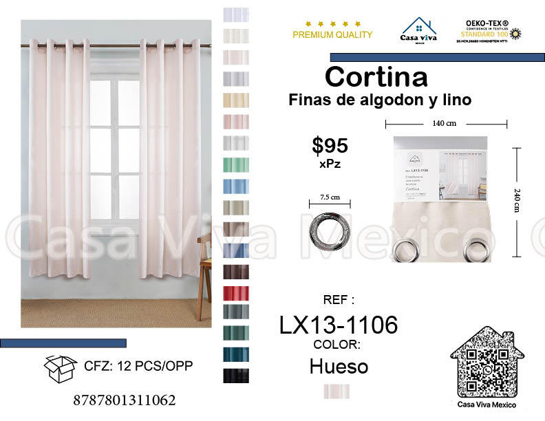 Fine Cotton and Linen Curtains Livingroom Bone 140*240 cm