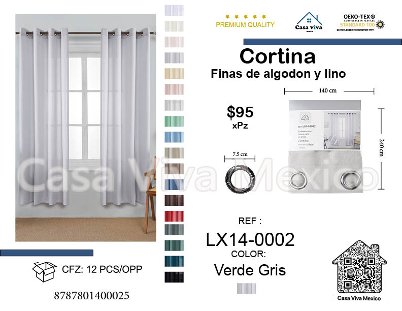 Fine Cotton and Linen Curtains Livingroom Green Gray 140*240 cm