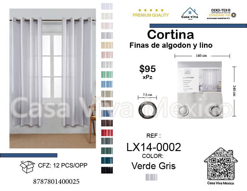 Fine Cotton and Linen Curtains Livingroom Green Gray 140*240 cm