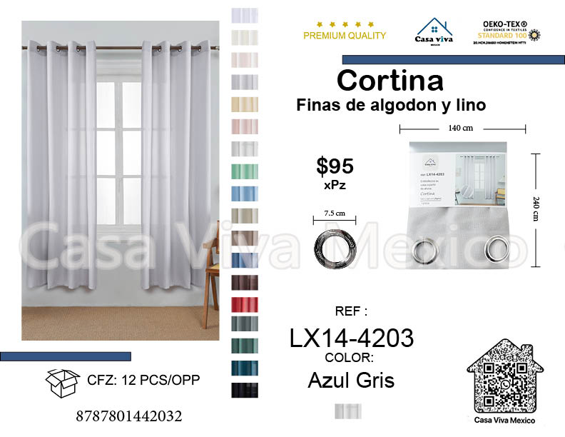 Fine Cotton and Linen Curtains Livingroom Blue Gray 140*240 cm