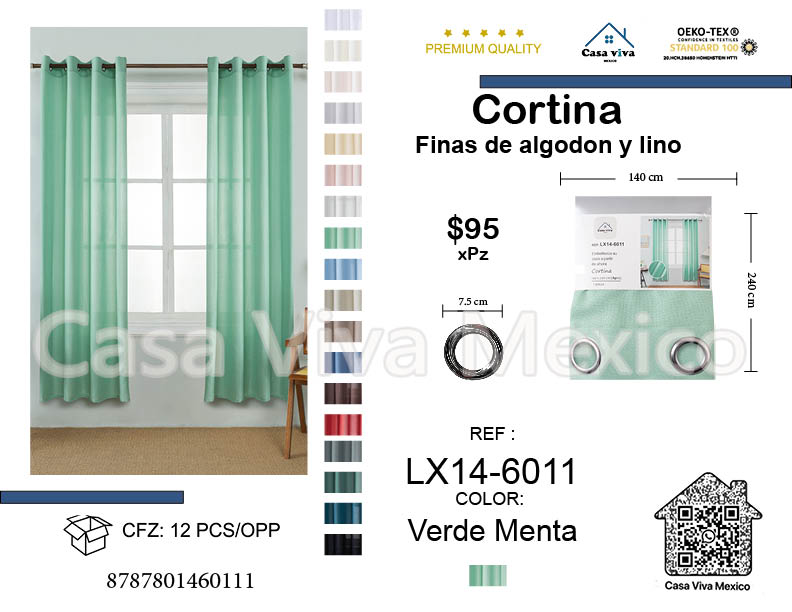 Fine Cotton and Linen Curtains Livingroom Mint Green 140*240 cm