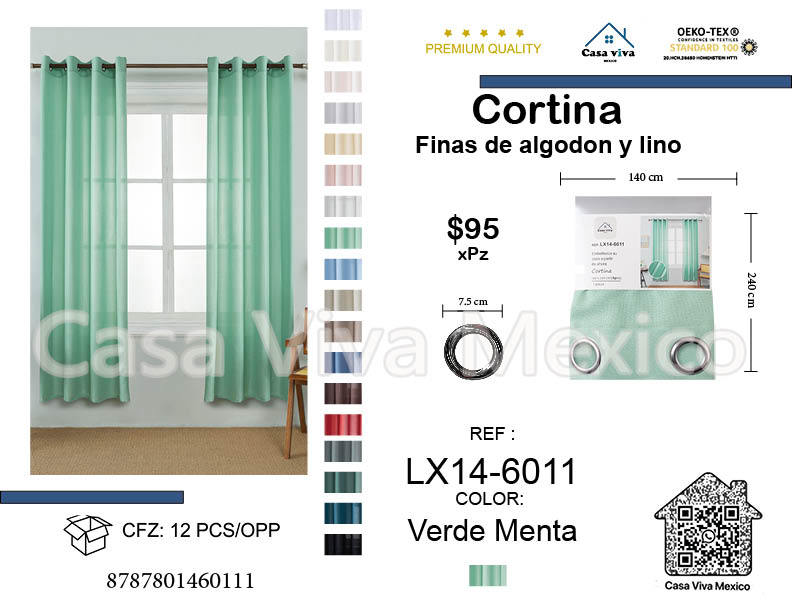 Fine Cotton and Linen Curtains Livingroom Mint Green 140*240 cm