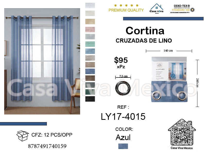 Linen Cross Curtains with Silver Thread Blue140*240 cm 