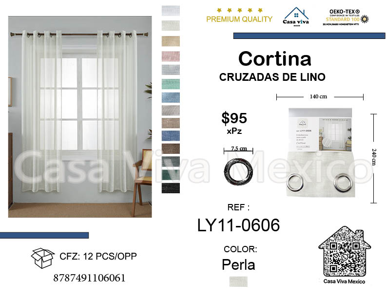 Linen Cross Curtains with Silver Thread Pearl140*240 cm 